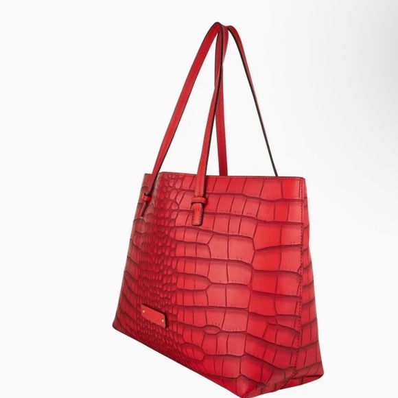 Red Croc-Embossed Tote Bag with Removable Pouch
